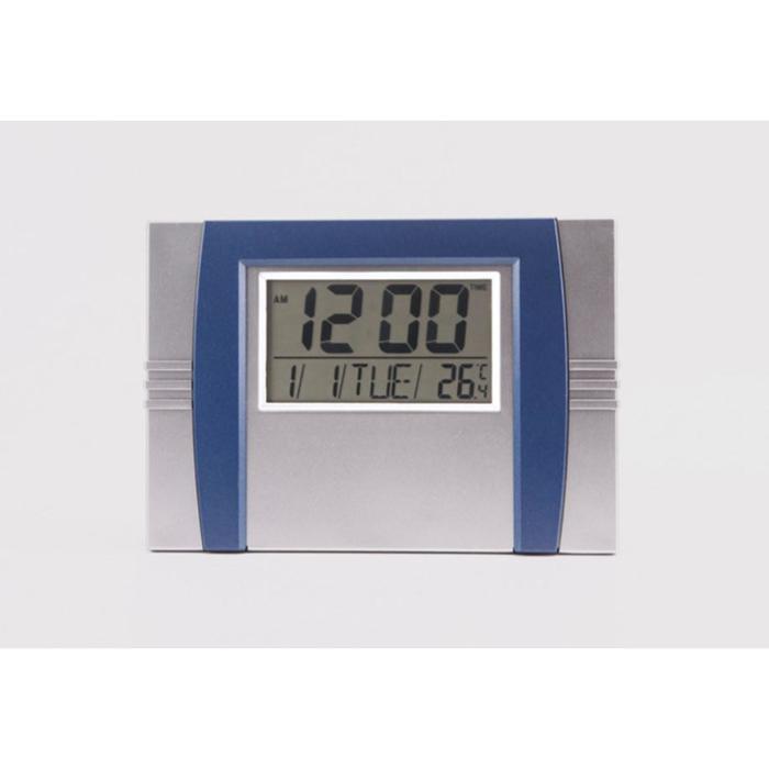 фото Часы настенные электронные: будильник, термометр, календарь 3 ааа, формат 24 ч, микс