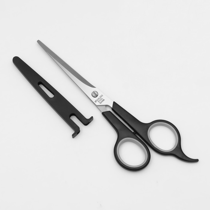 Ножницы парикмахерские с упором, в чехле, лезвие — 7 см, цвет чёрный/серебряный