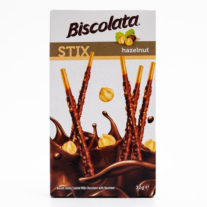 фото Бисквитные палочки biscolata stix hazelnut в молочном шоколаде с лесным орехом, 32 г solen