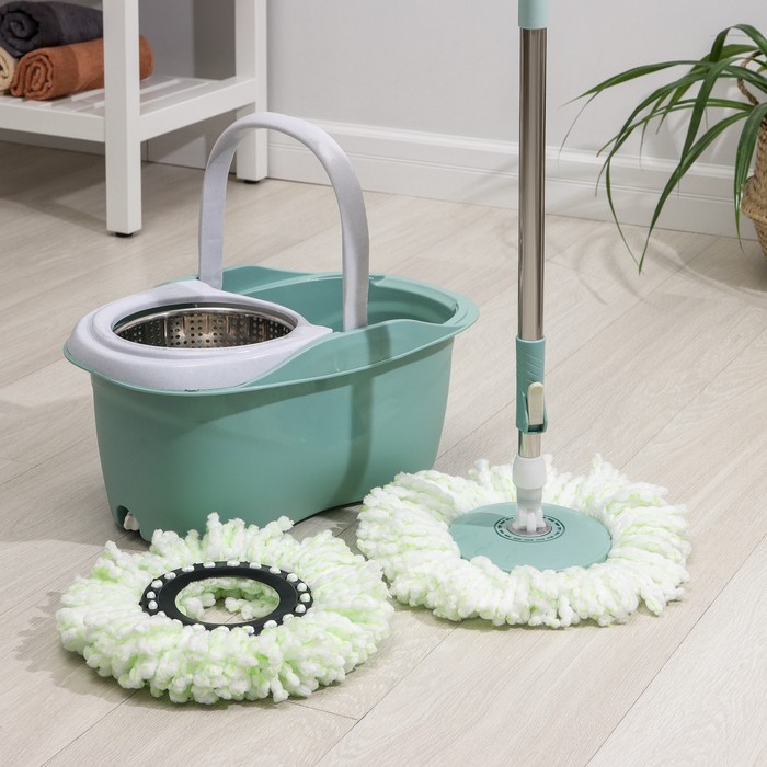 фото Набор для уборки: ведро с металлической центрифугой 14,4 л, швабра, запасная насадка из микрофибры