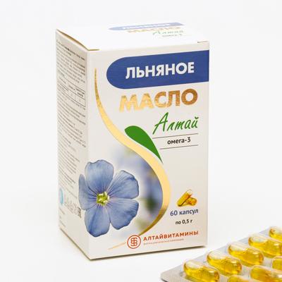 Льняное масло, источник омега-3, 60 капсул по 0,5 г