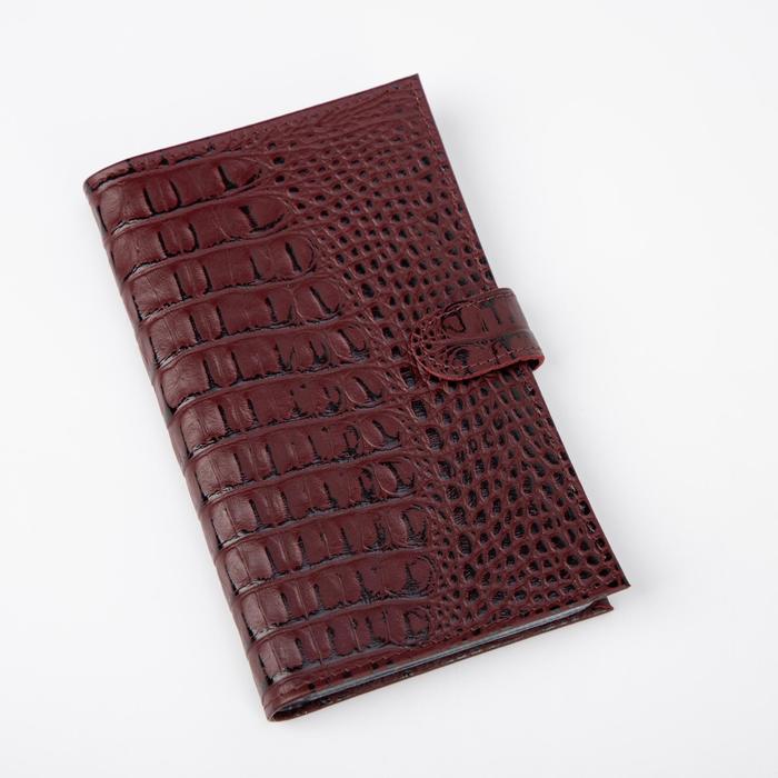 Визитница на кнопке, 3 ряда, 24 листа, кайман, цвет бордовый