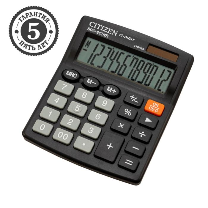 Калькулятор настольный 12-разрядный, Citizen Business Line SDC-812NR, двойное питание, 102 х 124 х 25 мм, чёрный