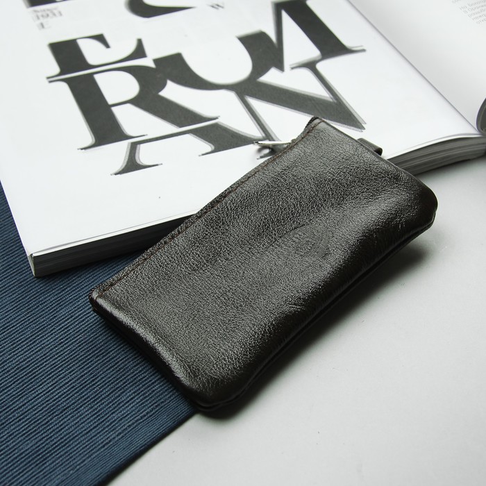 Ключница на молнии, 2 кольца, цвет коричневый