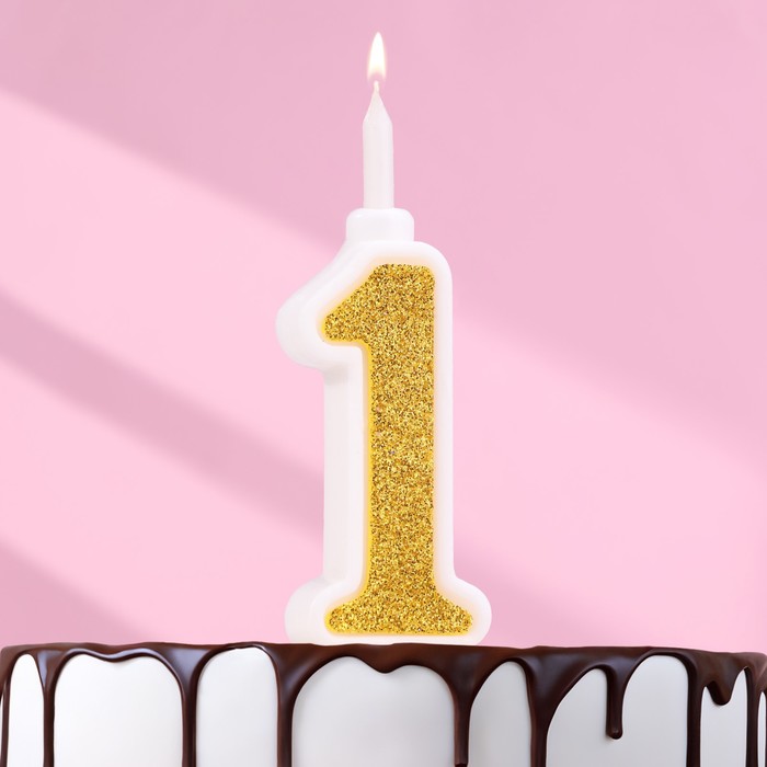 Свеча для торта Суперблеск, 10,4 см, цифра 1, золотая блестка