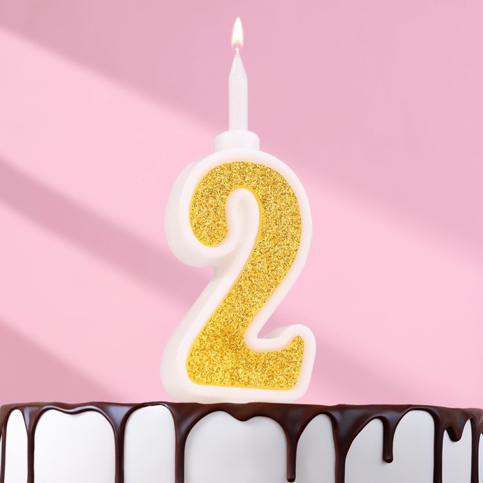 Свеча для торта Суперблеск, 10,4 см, цифра 2, золотая блестка свеча для торта суперблеск 12 7 см цифра 7 серебряная блестка