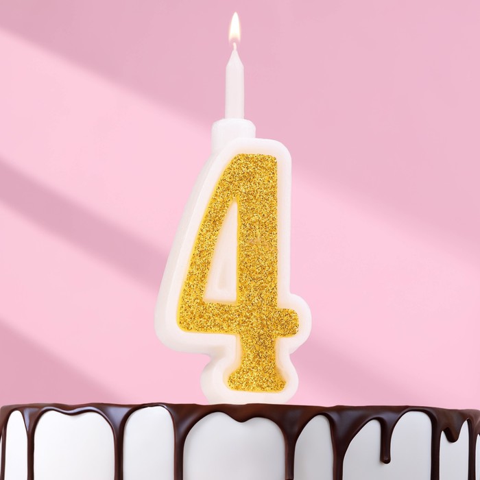 Свеча для торта Суперблеск, 10,4 см, цифра 4, золотая блестка