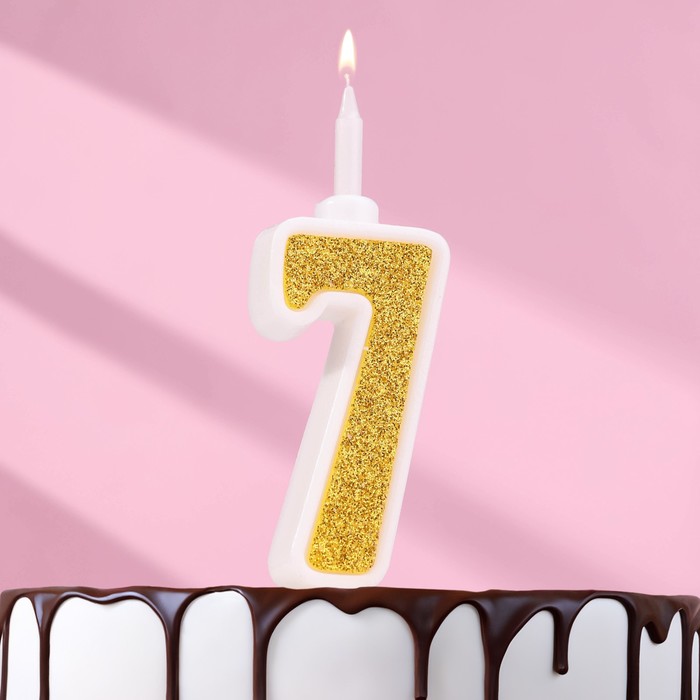 Свеча для торта Суперблеск, 10,4 см, цифра 7, золотая блестка