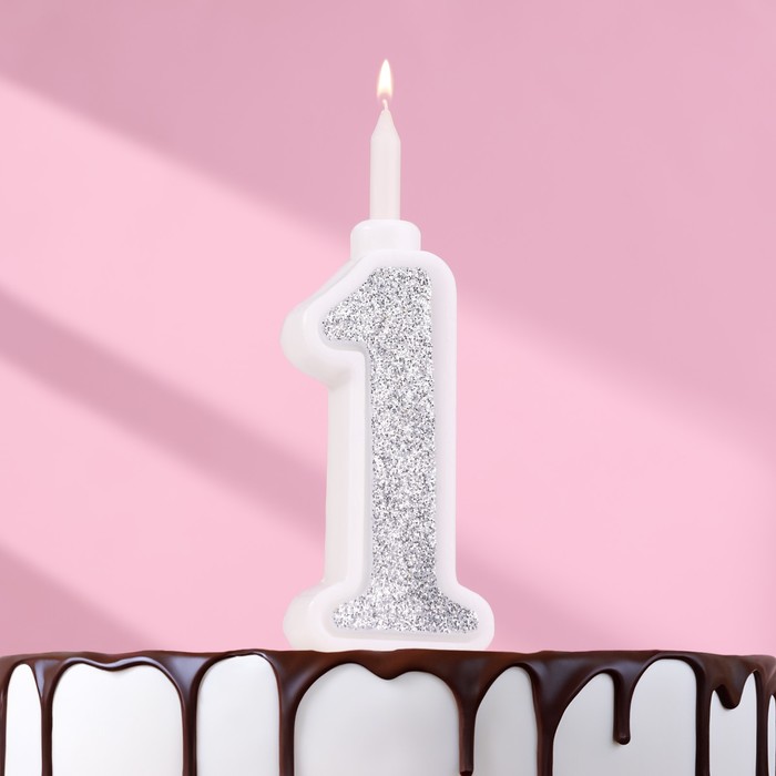Свеча для торта Суперблеск, 10,4 см, цифра 1, серебряная блестка