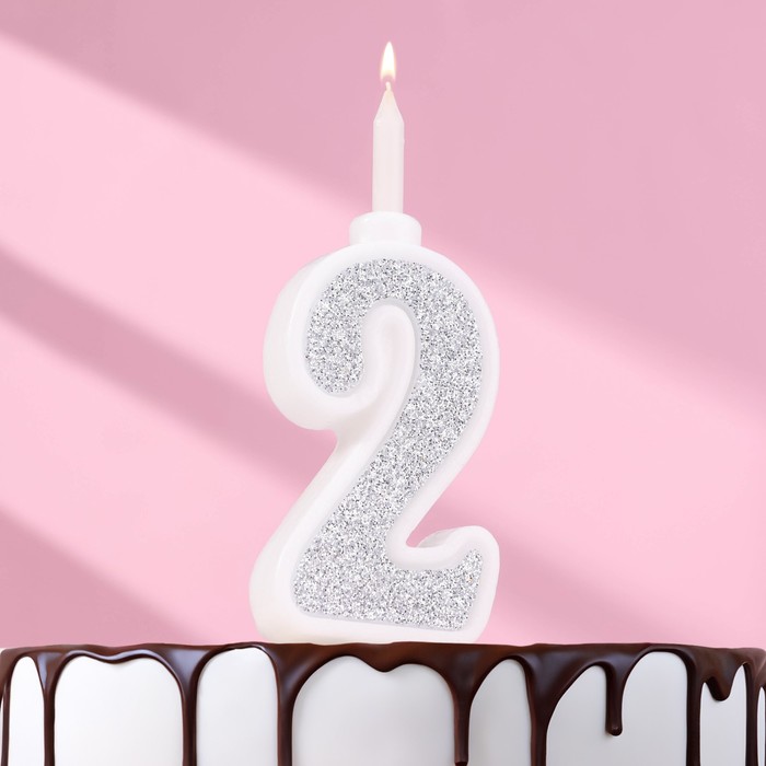 Свеча для торта Суперблеск, 10,4 см, цифра 2, серебряная блестка свеча для торта суперблеск 12 7 см цифра 7 серебряная блестка