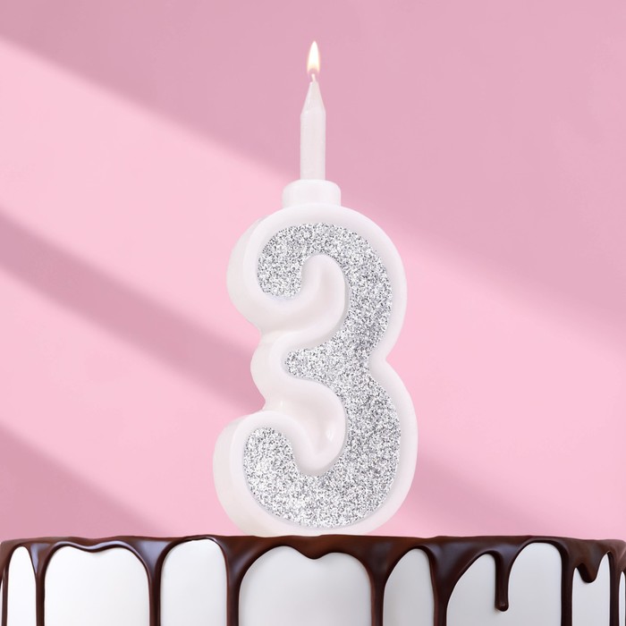 Свеча для торта Суперблеск, 10,4 см, цифра 3, серебряная блестка свеча для торта суперблеск 12 7 см цифра 7 серебряная блестка