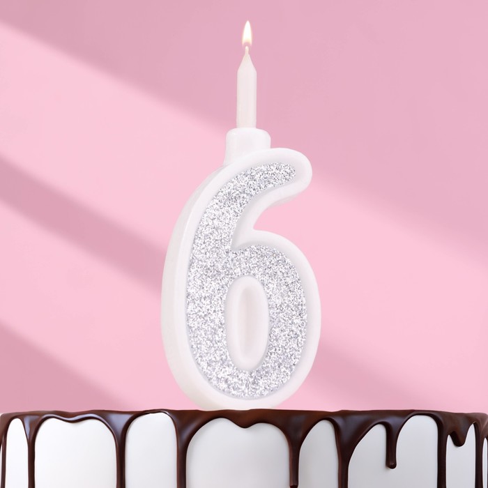 Свеча для торта Суперблеск, 10,4 см, цифра 6, серебряная блестка свеча для торта суперблеск 10 4 см цифра 7 золотая блестка