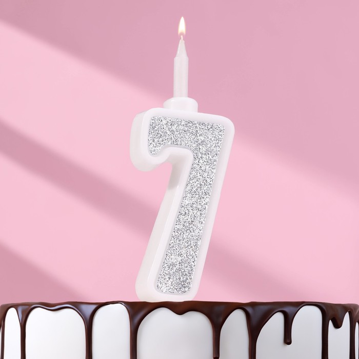 Свеча для торта Суперблеск, 12.7 см, цифра 7, серебряная блестка 