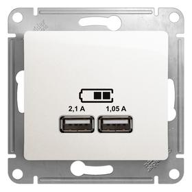 

Розетка SE Glossa, USB, 5В/2100мА, 2х5В/1050мА, цвет перламутр