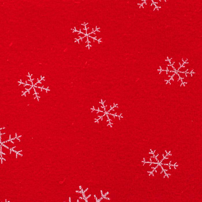 Велюр, снежинки, ширина 150 см., красный фон, цвет серебро