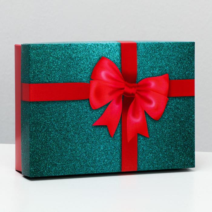 Коробка подарочная «Бант», зеленый-красный, 21 х 15 х 5 см коробка подарочная осколки черно белые 21 х 15 х 5 см