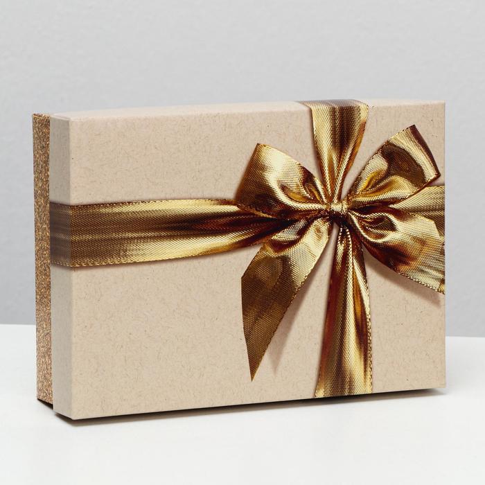 Коробка подарочная «Бант», золотая, 21 х 15 х 5 см коробка подарочная осколки черно белые 21 х 15 х 5 см