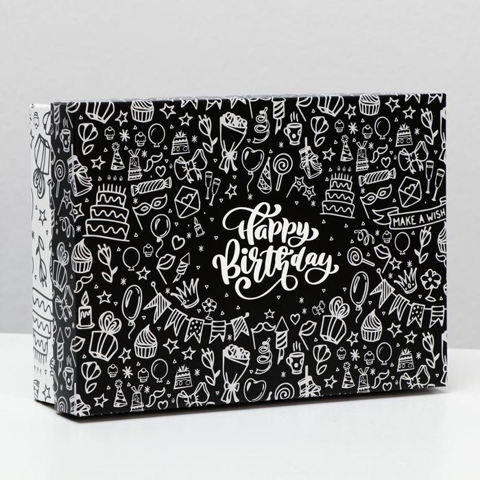 Подарочная коробка сборная С днем рождения, черно-белая, 21 х 15 х 5,7 см