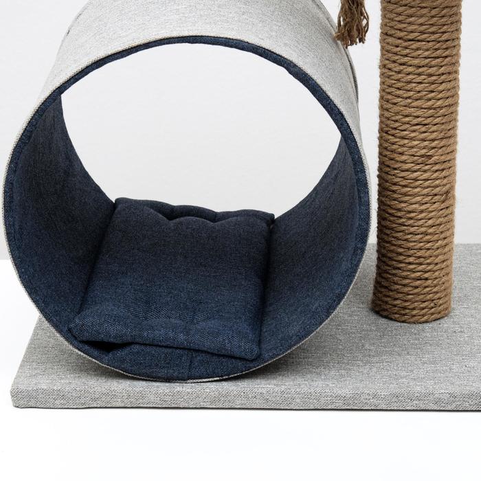 Комплекс-когтеточка с туннелем и полочкой "Пижон", 44х35х50 см, рогожка, джут, серо-синий