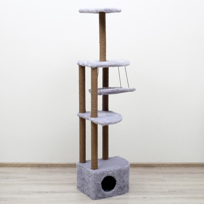 Комплекс для кошек с когтеточкой, угловой, с гамаком, 48 х 48 х 171 см, серый