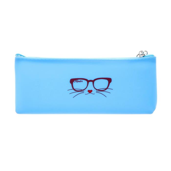 фото Пенал школьный на молнии силиконовый "очки", синий