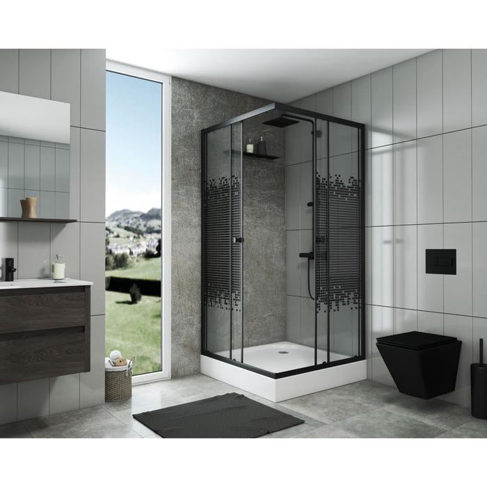 

Душевой уголок NG-008-14Q Black, 80х80х195 см, поддон 13 см, стекло мозаика, 2 места