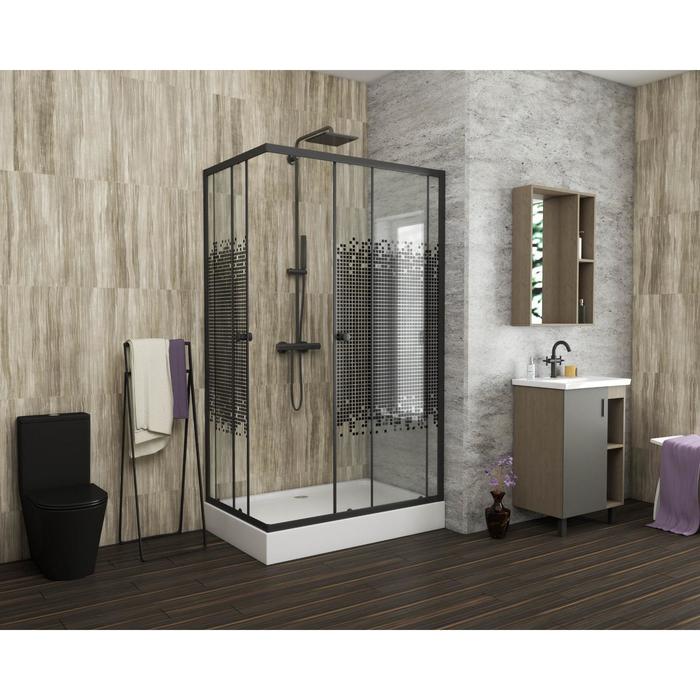 

Душевой уголок NG-012-14Q Black, 120х80х195 см, поддон 13 см, стекло мозаика, 2 места
