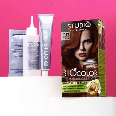 Стойкая крем краска для волос Studio Professional 7.43 Огненно-рыжий, 50/50/15 мл