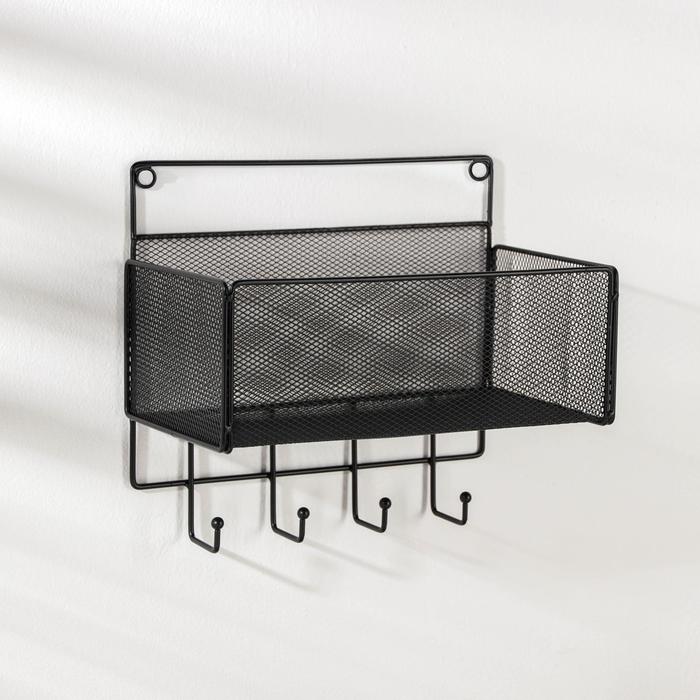 

Полка на 4 крючка Доляна «Кантри», 15×27×24 см, цвет чёрный