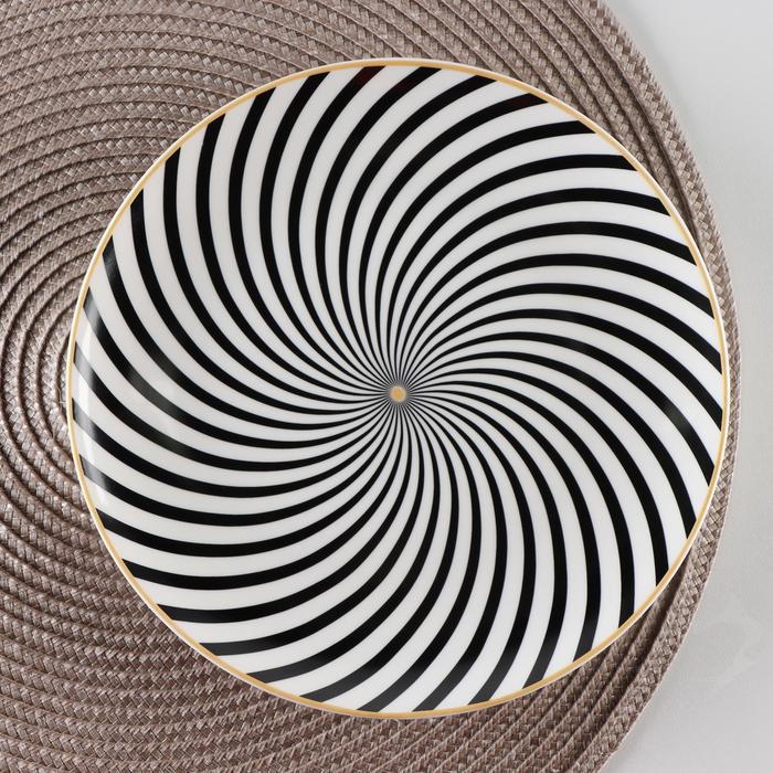 Тарелка керамическая десертная «Спираль», d=20,5 см, цвет чёрный и белый тарелка керамическая десертная мерцание d 20 5 см цвет чёрный