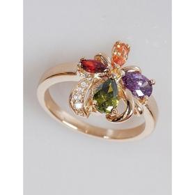 

Кольцо с разноцветными фианитами "Весенний цветок", позолота с родиро, размер 16