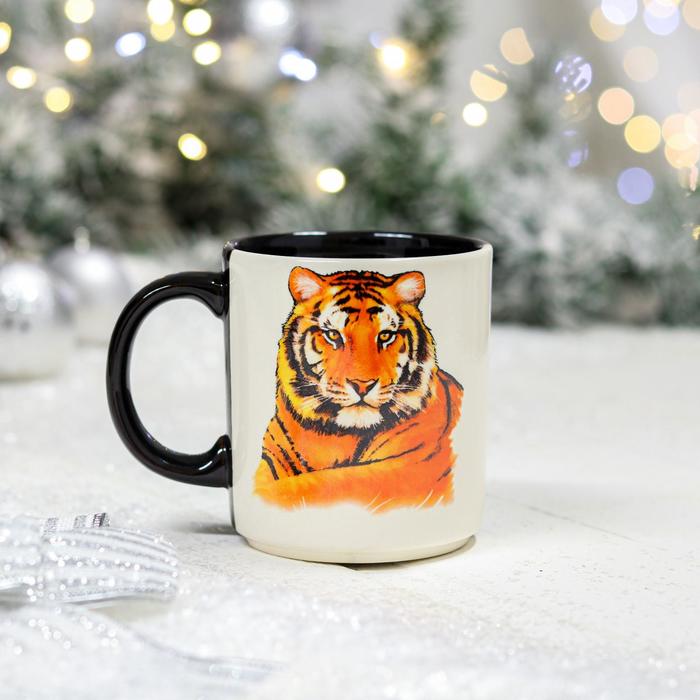 фото Кружка "офисная", деколь тигр, цветная, 0.35 л керамика ручной работы