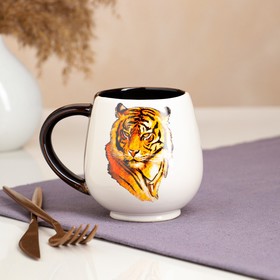 Кружка "Чайная", символ года 2022, деколь тигр, черно-белая, керамика, 0.4 л