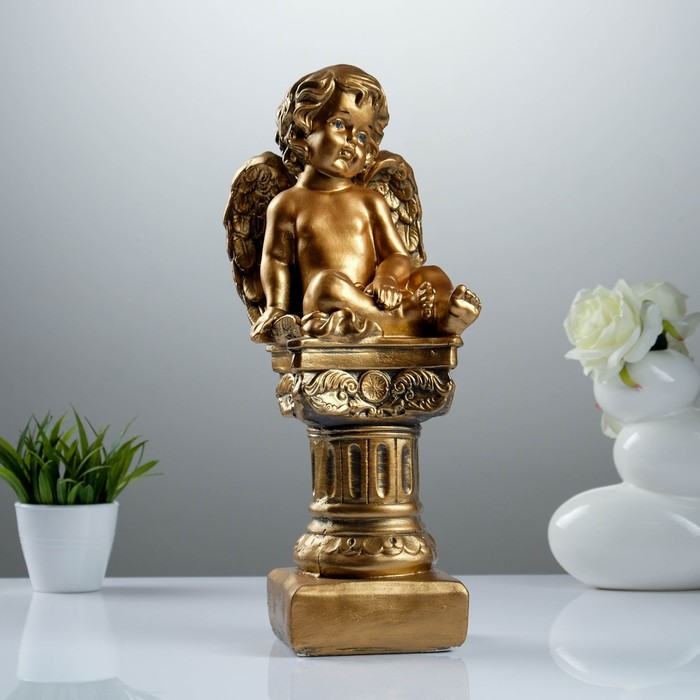 Статуэтка «Ангел на пьедестале», цвет бронзовый, 19 × 18 × 45 см
