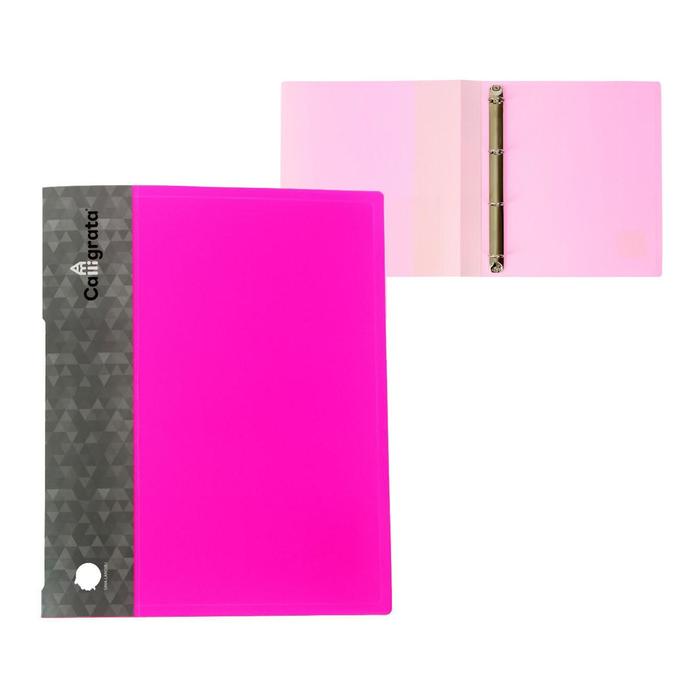 фото Папка на 4 кольцах а4 calligrata, 27 мм, 700 мкм, пластик, внутренний карман, карман на корешок, розовая