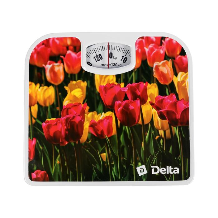 фото Весы напольные delta d-9407, механические, до 130 кг, картинка "тюльпаны"