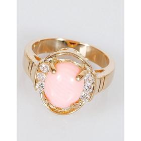 

Кольцо с кораллом "Овал цирконы с боку", позолота с родирование, размер 18