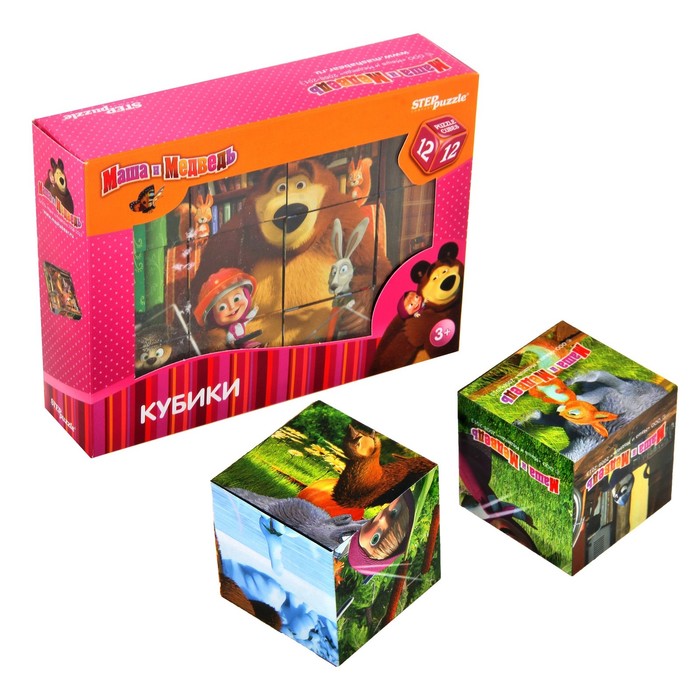 Кубики "Маша и Медведь", 12 штук