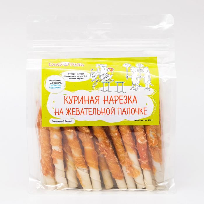 Лакомство для собак Dog fest куриная нарезка на жевательной палочке 500 г 1191₽