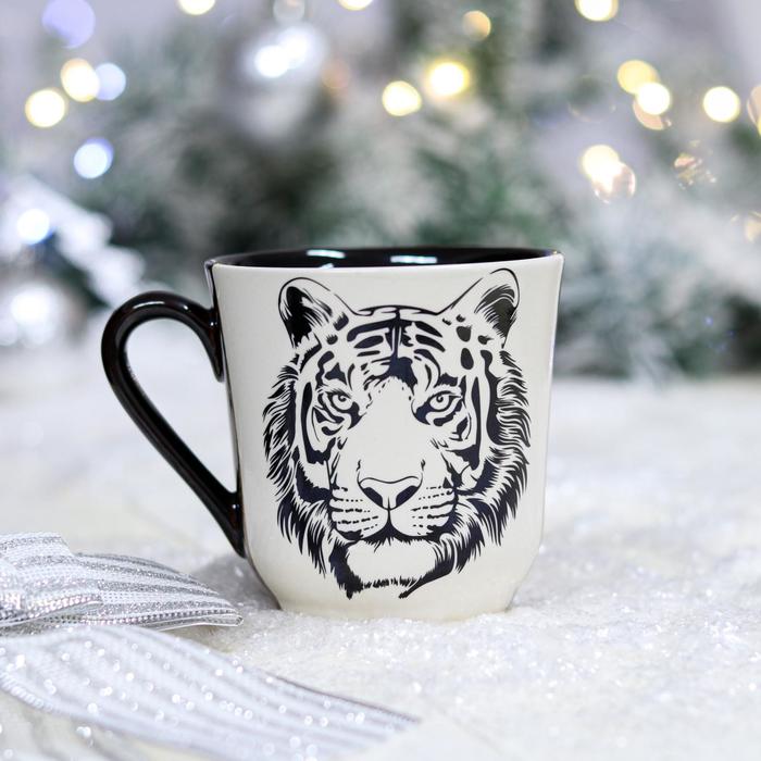 фото Кружка "сумская", деколь, тигр, черно-белая, 0.35 л керамика ручной работы