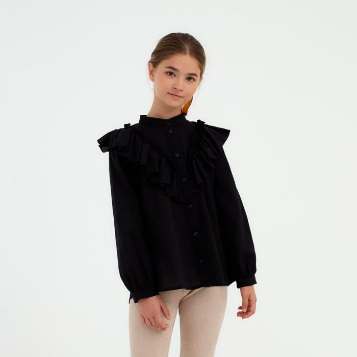 Рубашка для девочки MINAKU: Cotton collection, цвет чёрный, рост 122 см