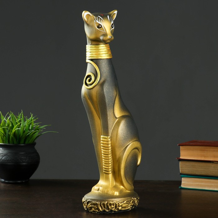 Сувенир "Кошка Багира №1" окольцованная черная с золотом