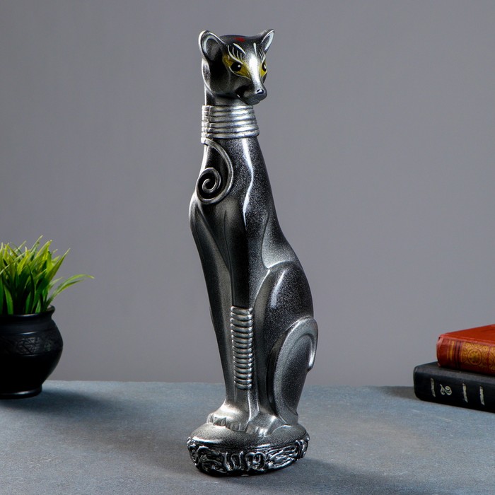 Сувенир "Кошка Багира №1" окольцованная черная с серебром