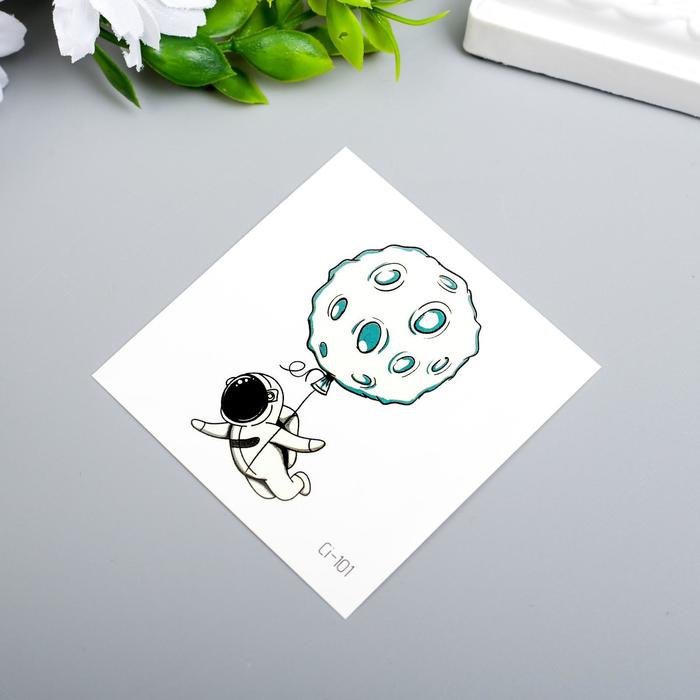 Татуировка на тело фосфорная "Космонавт с воздушным шаром-Земля" 6х6 см 5505191