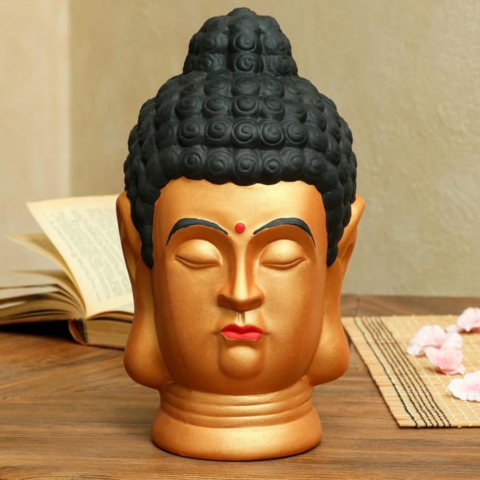 Копилка "Голова Будды", золотая с черным, керамика, 32 см