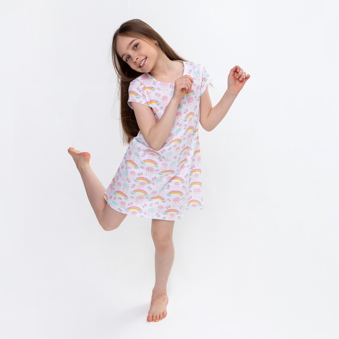 Сорочка для девочки, цвет белый/радуга, рост 152 см