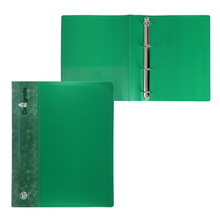 Папка на 4 кольцах А4 Calligrata, 40 мм, 700 мкм, пластик, внутренний карман, карман на корешок, зеленая