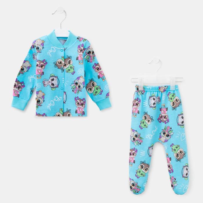Комплект (кофточка/ползунки), цвет голубой/совы, рост 68 см
