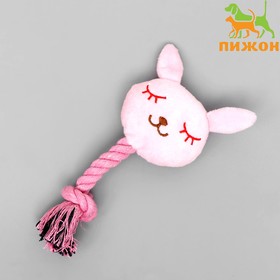 Игрушка мягкая для собак 'Зайка с канатом', с пищалкой, 18 см, розовая Ош