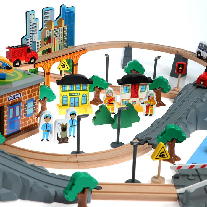 Деревянная игрушка «Железная дорога» 95 деталей, 52,5×33×12,5 см